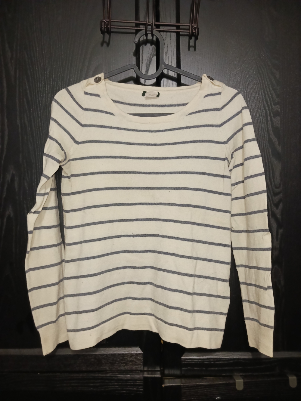 J. Crew Cream and Navy Striped Boatneck Top